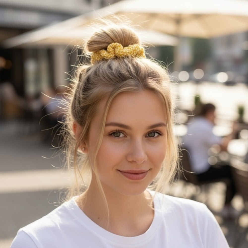 Yellow Crochet Hair Scrunchie
